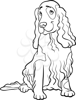 Black and White Cartoon Illustration of Funny Cocker Spaniel Dog for Coloring Book