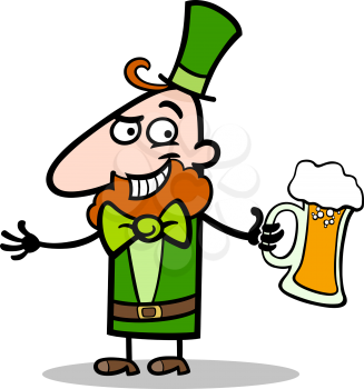 Cartoon Illustration of Happy Leprechaun with Mug of Beer on St Patricks Day Holiday