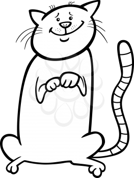 Black and White Cartoon Illustration of Cute Sitting Cat for Coloring Book or Coloring Page