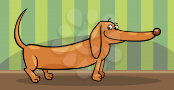 Cartoon Illustration of Cute Purebred Dachshund Dog at Home