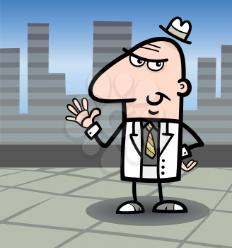 Cartoon Illustration of Funny Man or Businessman with Bag of Money in Cash in the City
