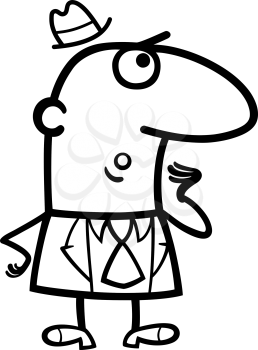 Black and White Cartoon Illustration of Surprised Man or Businessman in Suit