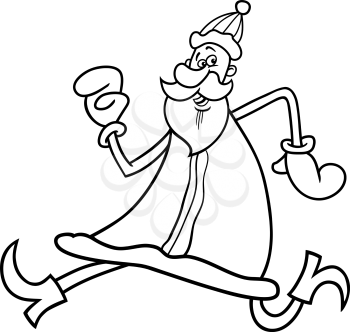 Cartoon Illustration of Funny Running Santa Claus or Papa Noel or Father Christmas for Coloring Book