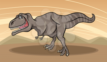 Cartoon Illustration of Tyrannosaurus Dinosaur Reptile Species in Prehistoric World