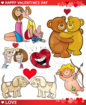Cartoon Illustration of Cute Valentines Day and Love Themes Collection Set