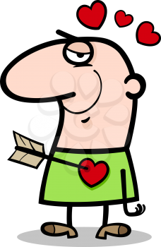 Cartoon St Valentines Illustration of Funny Man in Love with Cupid Arrow in his Heart