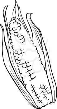 Black and White Cartoon Illustration of Corn on the Cob Food Object for Coloring Book