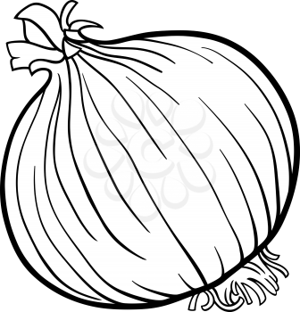Black and White Cartoon Illustration of Onion Root Vegetable Food Object for Coloring Book
