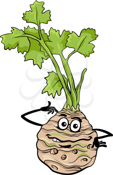 Cartoon Illustration of Funny Comic Celery Root Vegetable Food Character