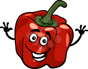 Cartoon Illustration of Funny Red Pepper or Paprika Vegetable Food Character