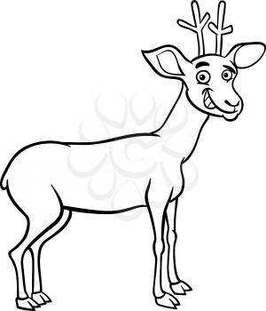 Black and White Cartoon Illustration of Funny Wild Deer Animal for Coloring Book