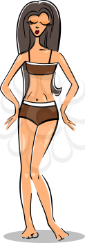 Cartoon Illustration of Cute Pretty Woman in Bikini or Swimsuit or Bathing Suit