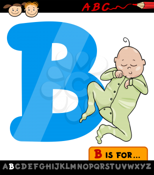 Cartoon Illustration of Capital Letter B from Alphabet with Baby for Children Education