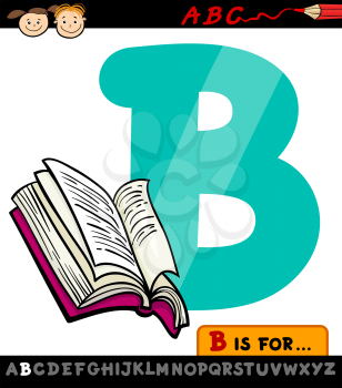 Cartoon Illustration of Capital Letter B from Alphabet with Book for Children Education