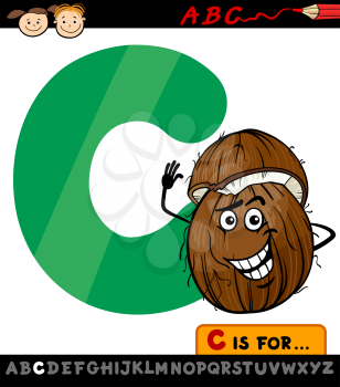 Cartoon Illustration of Capital Letter C from Alphabet with Coconut for Children Education