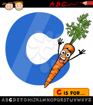 Cartoon Illustration of Capital Letter C from Alphabet with Carrot for Children Education
