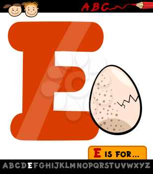 Cartoon Illustration of Capital Letter E from Alphabet with Egg for Children Education