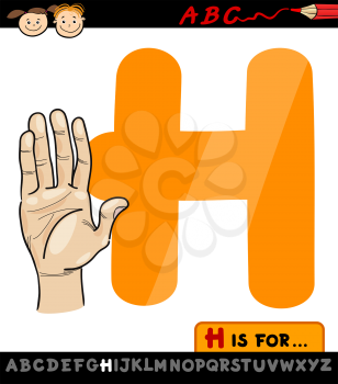 Cartoon Illustration of Capital Letter H from Alphabet with Hand for Children Education