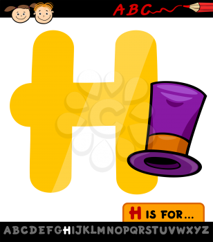 Cartoon Illustration of Capital Letter H from Alphabet with Hat for Children Education