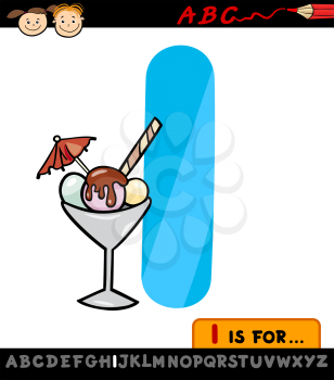 Cartoon Illustration of Capital Letter I from Alphabet with Ice Cream for Children Education