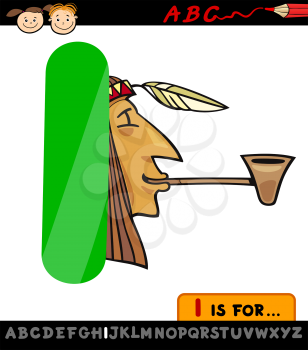 Cartoon Illustration of Capital Letter I from Alphabet with Indian for Children Education