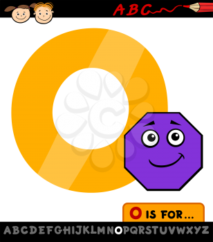 Cartoon Illustration of Capital Letter O from Alphabet with Octagon for Children Education