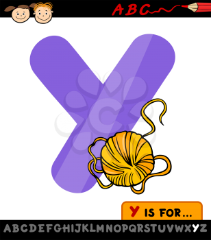 Cartoon Illustration of Capital Letter Y from Alphabet with Yarn for Children Education