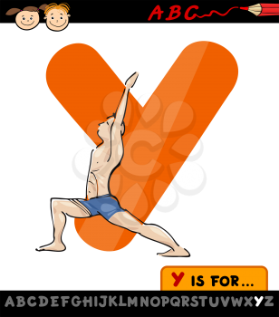 Cartoon Illustration of Capital Letter Y from Alphabet with Yoga for Children Education