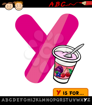 Cartoon Illustration of Capital Letter Y from Alphabet with Yogurt for Children Education