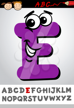Cartoon Illustration of Cute Capital Letter E from Alphabet for Children Education