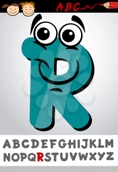 Cartoon Illustration of Cute Capital Letter R from Alphabet for Children Education
