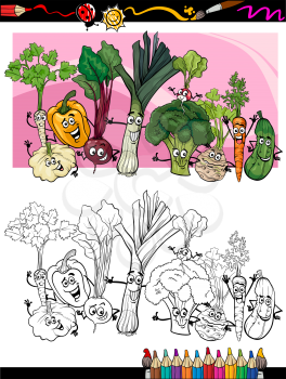 Coloring Book or Page Humor Cartoon Illustration of Comic Vegetables Funny Food Objects Group for Children Education