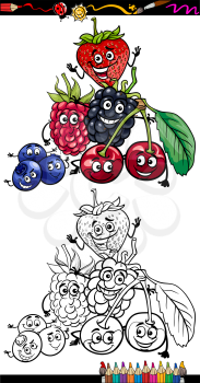 Coloring Book or Page Cartoon Illustration of Funny Berry Fruits Comic Food Characters Group for Children Education