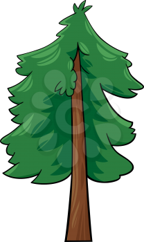 Cartoon Illustration of Green Conifer Tree or Spruce, Fir or Pine
