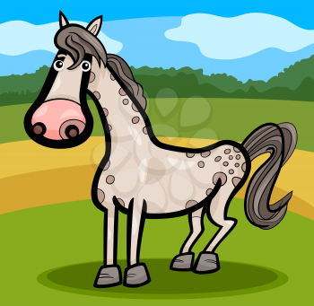 Cartoon Illustration of Cute Horse Livestock Animal on the Farm
