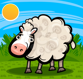 Cartoon Illustration of Cute Sheep Livestock Animal on the Farm