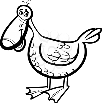 Black and White Cartoon Illustration of Funny Duck Farm Bird Character for Coloring Book