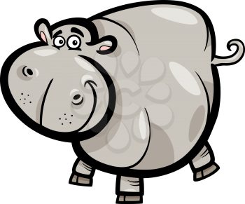 Cartoon Humorous Illustration of Happy Hippo or Hippopotamus Animal Character