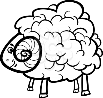 Black and White Cartoon Illustration of Funny Ram Farm Animal for Coloring Book