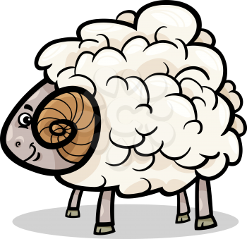 Cartoon Illustration of Funny Ram Farm Animal