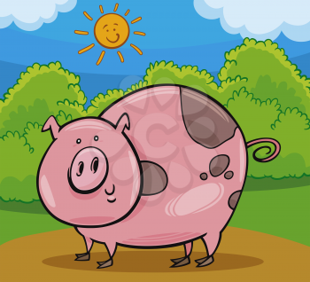 Cartoon Illustration of Happy Pig Farm Livestock Animal