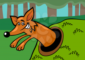 Cartoon Illustration of Funny Fox Wild Animal in the Burrow