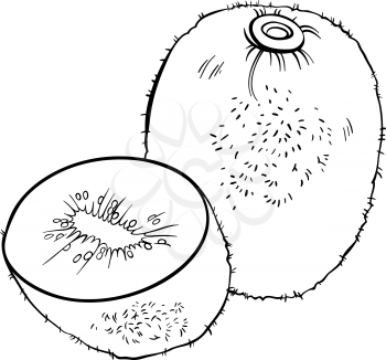Black and White Cartoon Illustration of Kiwi Fruit Food Object for Coloring Book
