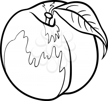 Black and White Cartoon Illustration of Peach Fruit Food Object for Coloring Book