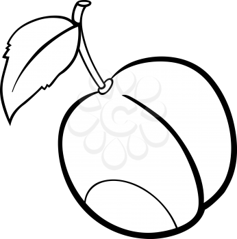 Black and White Cartoon Illustration of Plum Fruit Food Object for Coloring Book