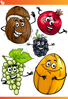 Cartoon Illustration of Funny Fruits Comic Food Characters Set