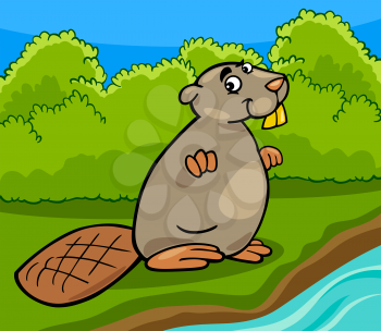 Cartoon Illustration of Funny Beaver Wild Animal