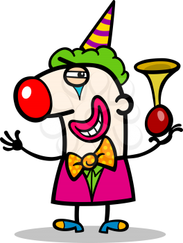 Cartoon Illustration of Funny Clown Performer with Horn Profession Occupation