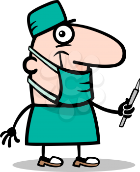 Cartoon Illustration of Funny Surgeon Doctor with Scalpel Profession Occupation
