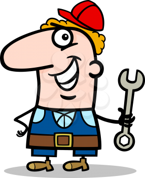 Cartoon Illustration of Funny Manual Worker with Wrench Profession Occupation